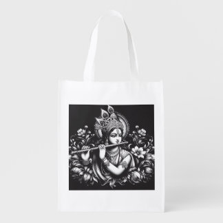 Krishna Black and White Grocery Bag