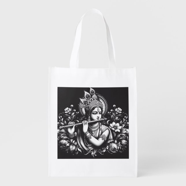 Krishna Black and White Grocery Bag (Front)
