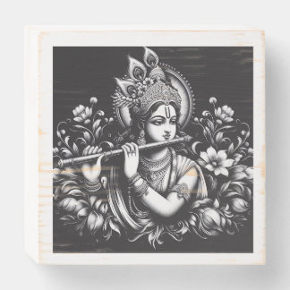 Krishna Black and White Wooden Box Sign