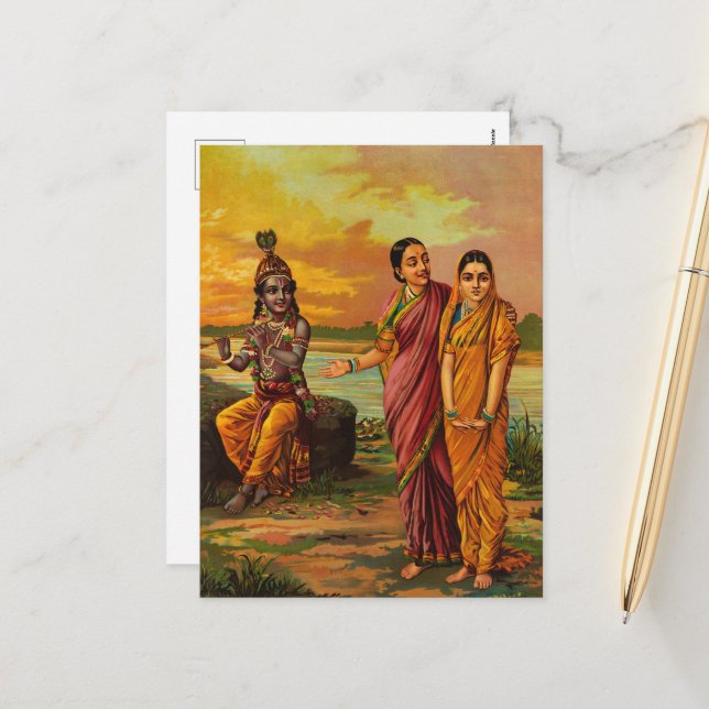 Krishna declaring his love for Radha by Raja Ravi Holiday Postcard (Front/Back In Situ)