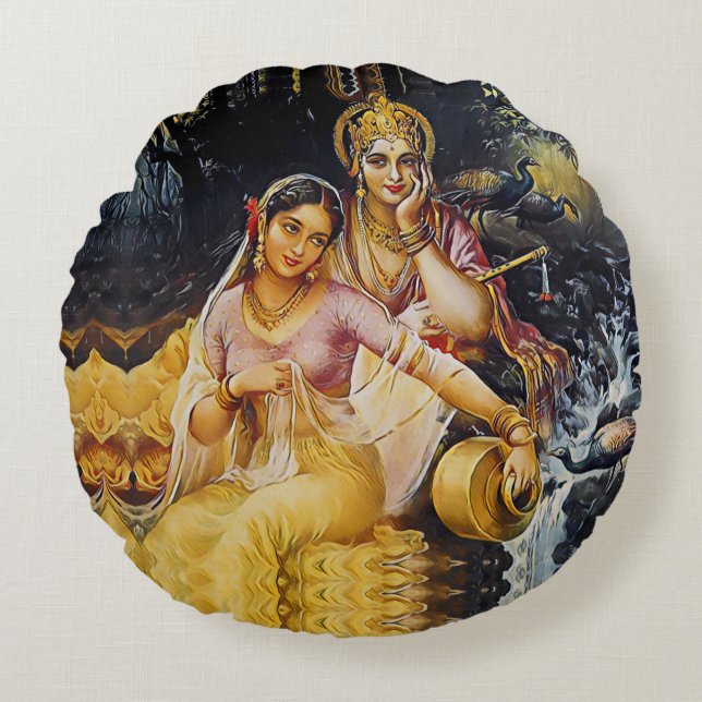 KRISHNA - hindu deity - Round Pillow (Front)