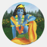Krishna in garden classic round sticker