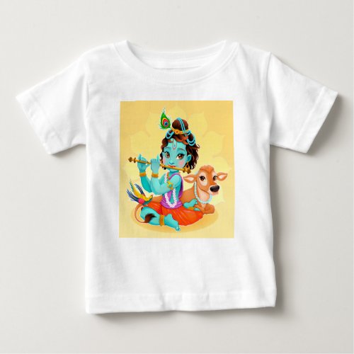 Krishna Indian God playing flute illustration Baby T_Shirt