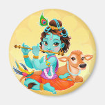 Krishna Indian God playing flute illustration Magnet