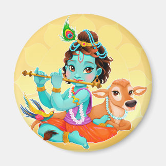 Krishna Indian God playing flute illustration Magnet