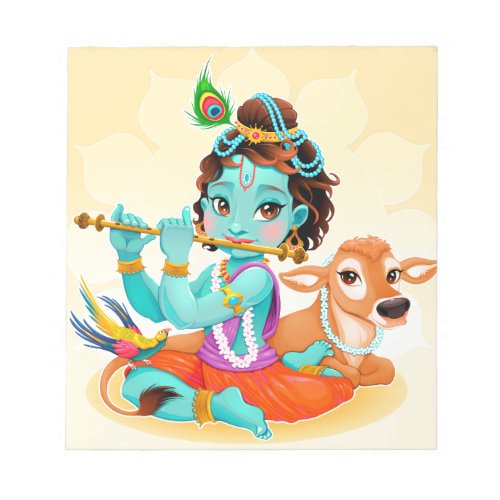 Krishna Indian God playing flute illustration Notepad