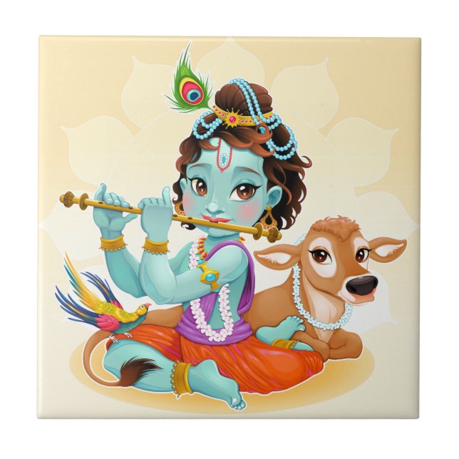 Krishna Indian God playing flute illustration Tile (Front)