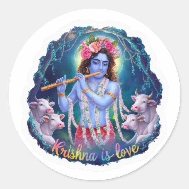 Krishna is Love Sticker: Divine Devotion Classic Round Sticker (Front)