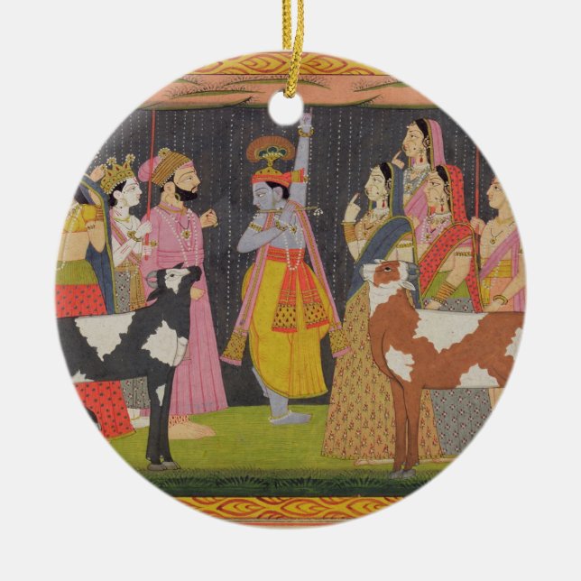Krishna lifting Mount Govardhana, from the 'Bhagav Ceramic Ornament (Front)