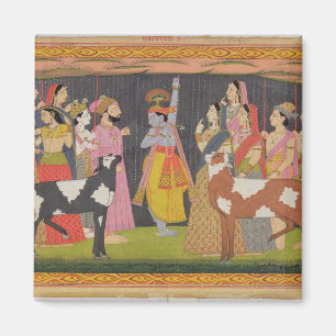 Krishna lifting Mount Govardhana, from the 'Bhagav Magnet