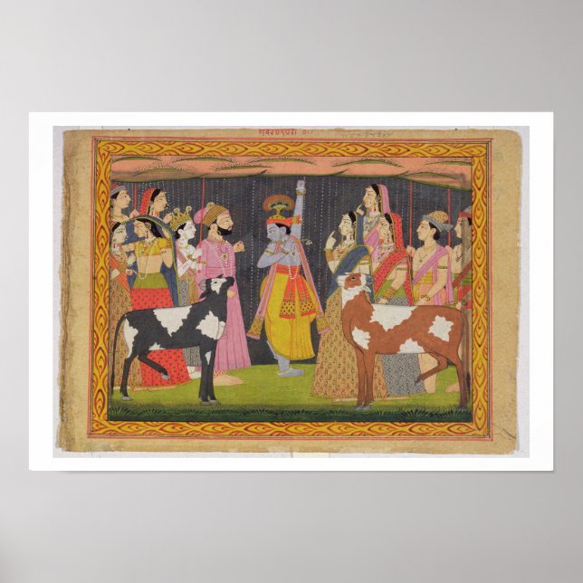 Krishna lifting Mount Govardhana, from the 'Bhagav Poster (Front)