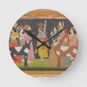 Krishna lifting Mount Govardhana, from the 'Bhagav Round Clock