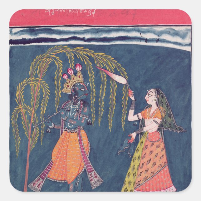 Krishna playing a flute, from the 'Vahula Square Sticker (Front)