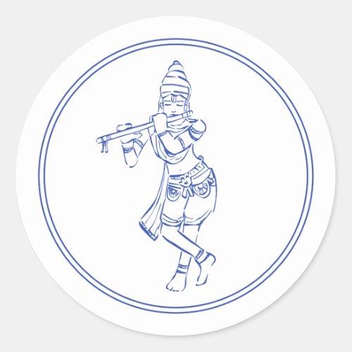 Krishna Playing Flute  Indian God Classic Round Sticker