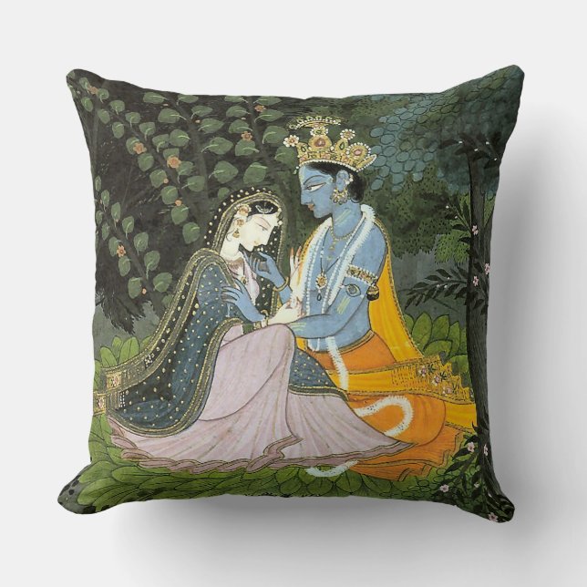 Krishna & Radha Colorful Throw Pillow (Front)