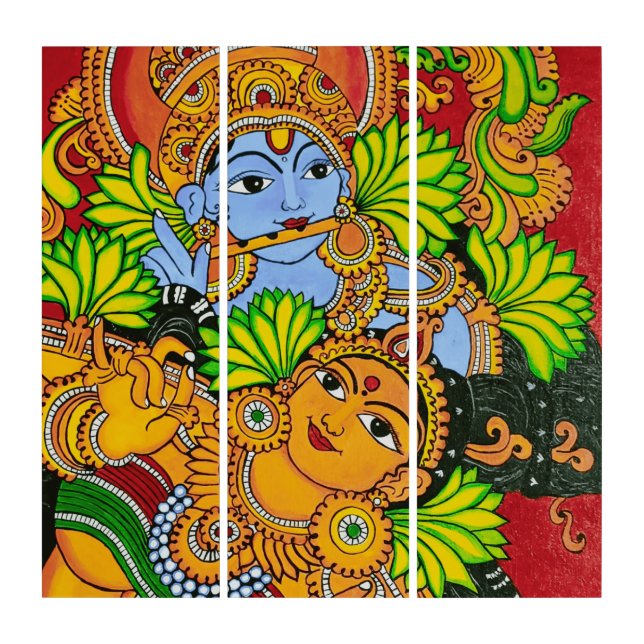Krishna radha mural painting  triptych (Front)