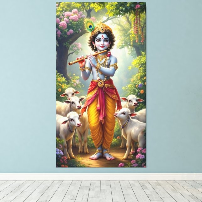  Krishna, the Divine Shepherd Canvas Print (Insitu(Wood Floor))