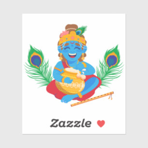 Krishna with butter pot peacock feather  sticker