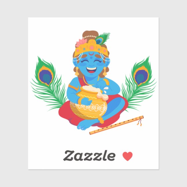 Krishna with butter pot peacock feather  sticker (Sheet)