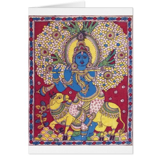 KRISHNA WITH FLUTE KALAMKARI PAINTING (Front)