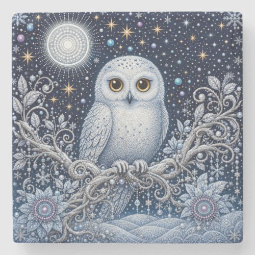 Kristallnacht with Magical Snowy Owl Stone Coaster