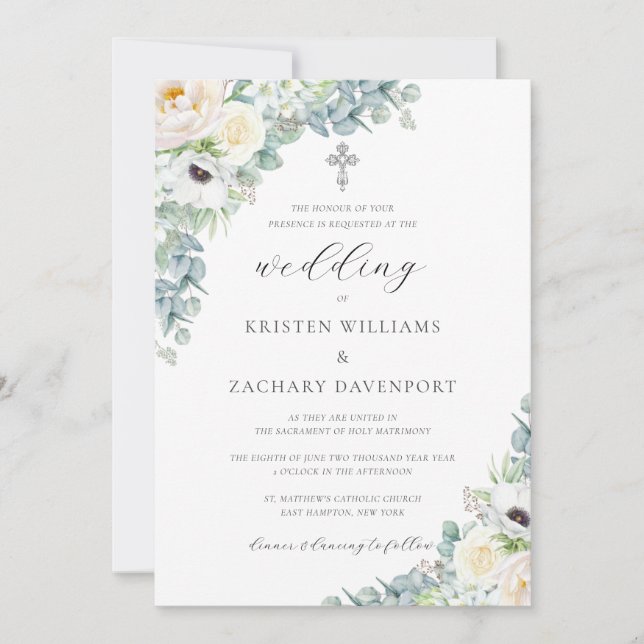 Kristen Boho Floral Greenery Catholic Wedding Invitation (Front)