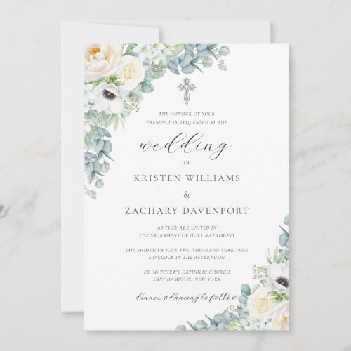 Kristen Boho Floral Greenery Catholic Wedding Invitation
