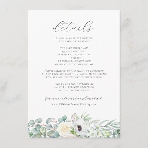 Kristen Boho Floral Greenery Wedding Details Enclosure Card