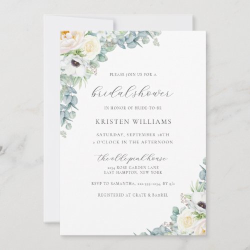Kristen Boho White Floral  Greenery Bridal Shower Invitation