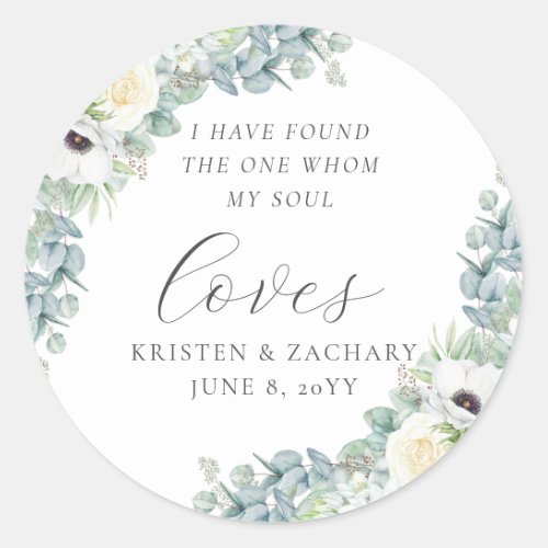 Kristen Floral Greenery Christian Wedding Favor Classic Round Sticker