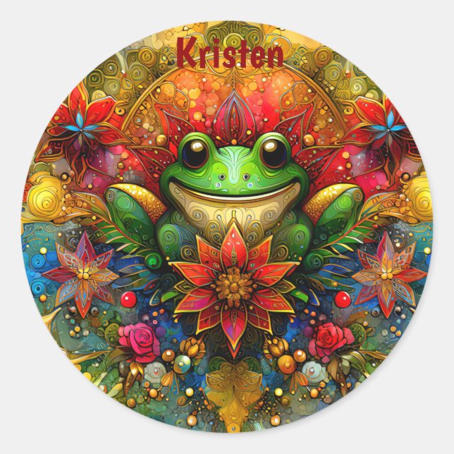 KRISTEN ~ SHINY Christmas FROG ~  Classic Round Sticker (Front)