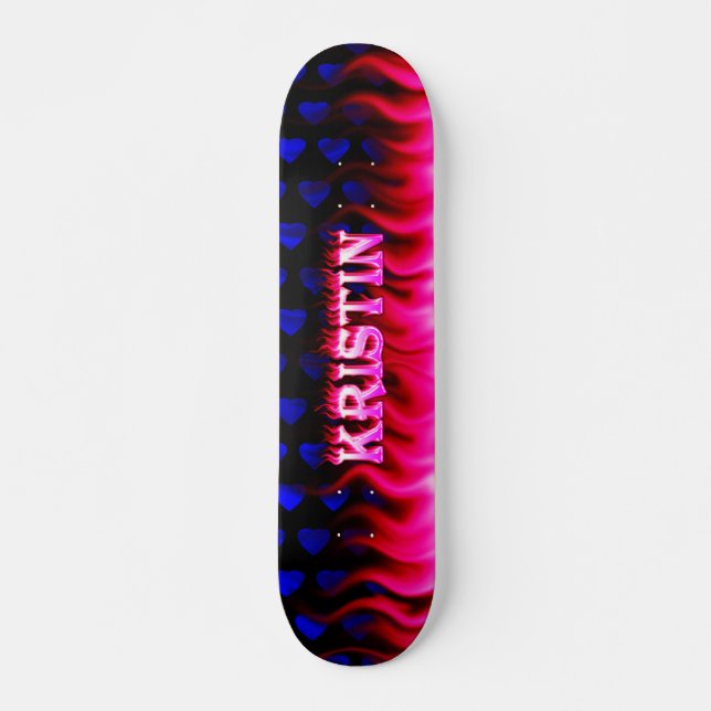 Kristin skateboard pink fire and flames design. deck (Front)