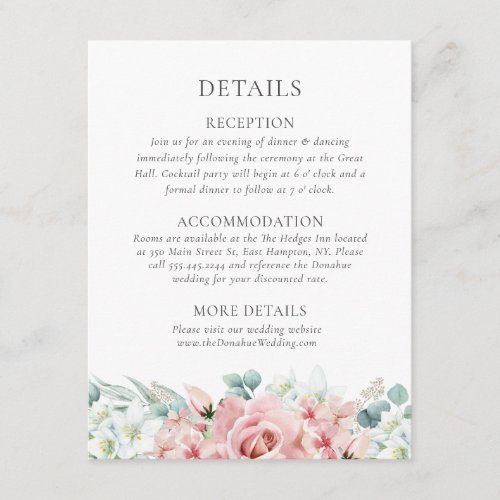 Kristina Pastel Pink Floral Boho Wedding Details Enclosure Card