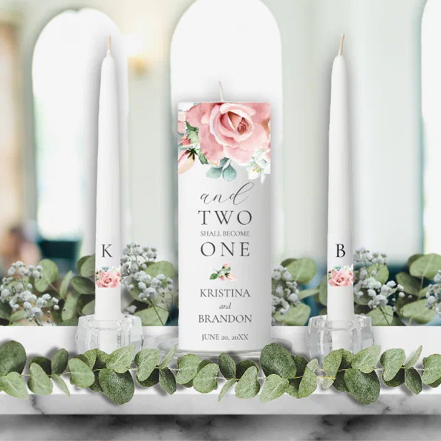 Kristina Pink Floral Christian Catholic Wedding Unity Candle Set Zazzle