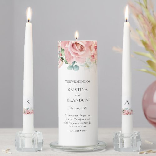 Kristina Pink Floral Christian Church Wedding Unity Candle Set
