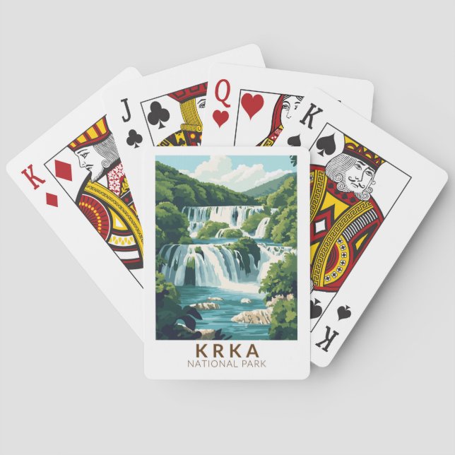 Krka National Park Croatia Illustration Travel Art Poker Cards (Back)