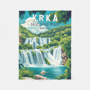 Krka National Park Croatia Travel Art Vintage Fleece Blanket