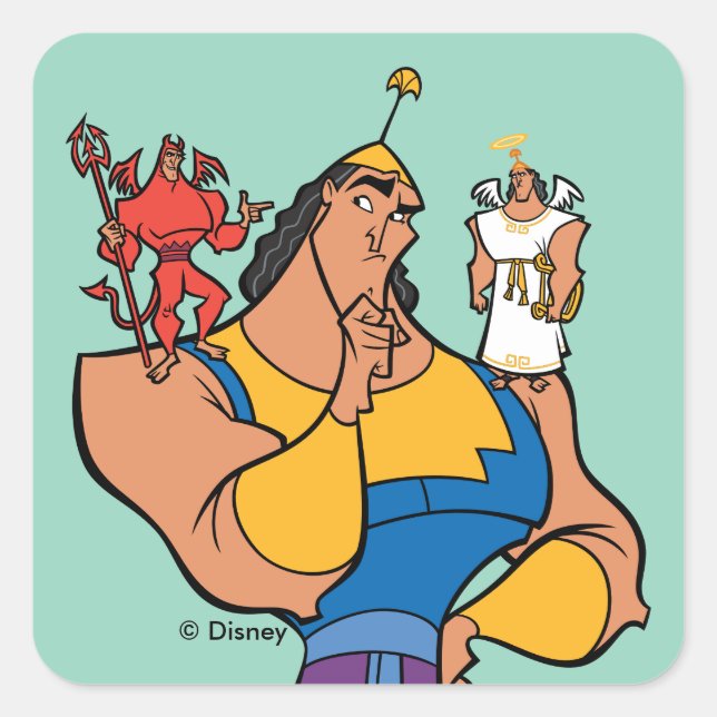 Kronk With Angel and Devil on Shoulders Square Sticker (Front)