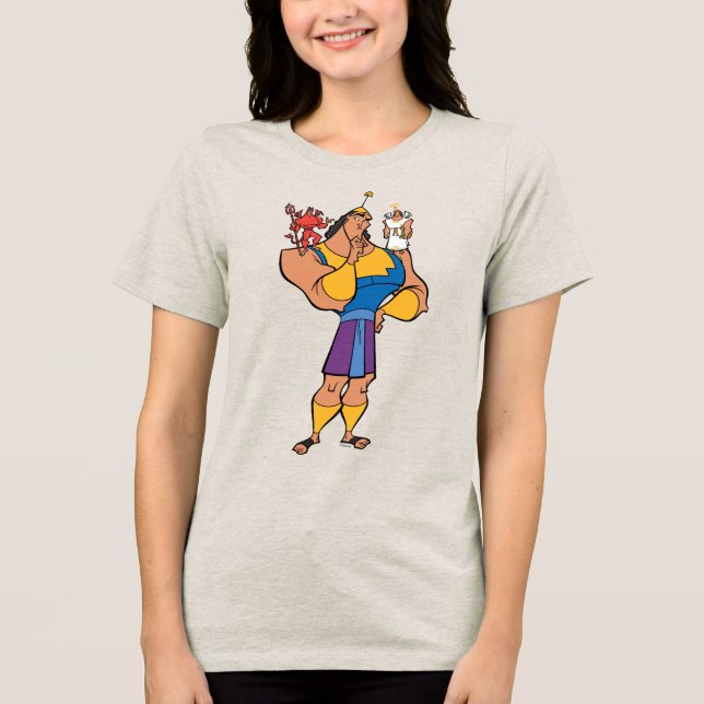 Kronk With Angel and Devil on Shoulders Tri-Blend Shirt (Front)