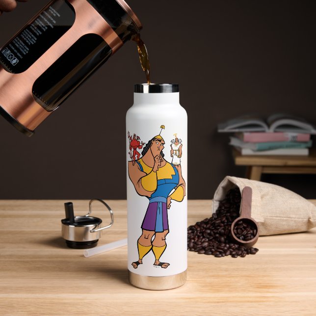 Kronk With Angel and Devil on Shoulders Water Bottle (Coffee)
