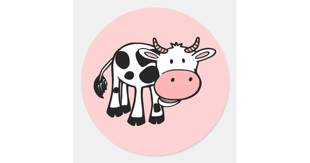 KROWA CUTE BABY COW FARM ANIMALS CARTOON HAPPY LIG CLASSIC ROUND STICKER |  Zazzle