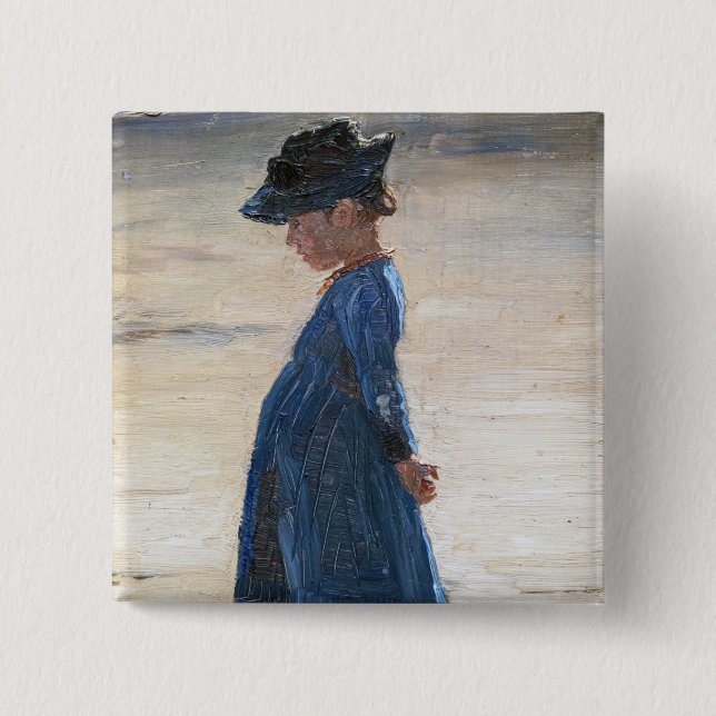 Kroyer - Little Girl standing on Skagen Beach Button (Front)