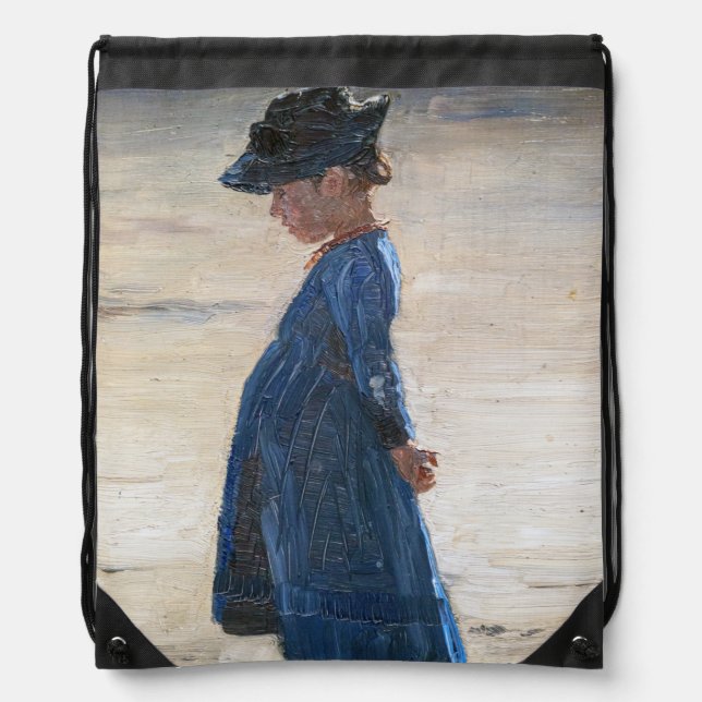 Kroyer - Little Girl standing on Skagen Beach Drawstring Bag (Front)