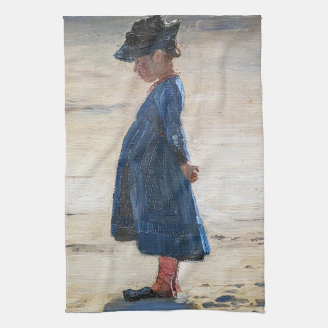 Kroyer - Little Girl standing on Skagen Beach Kitchen Towel (Vertical)