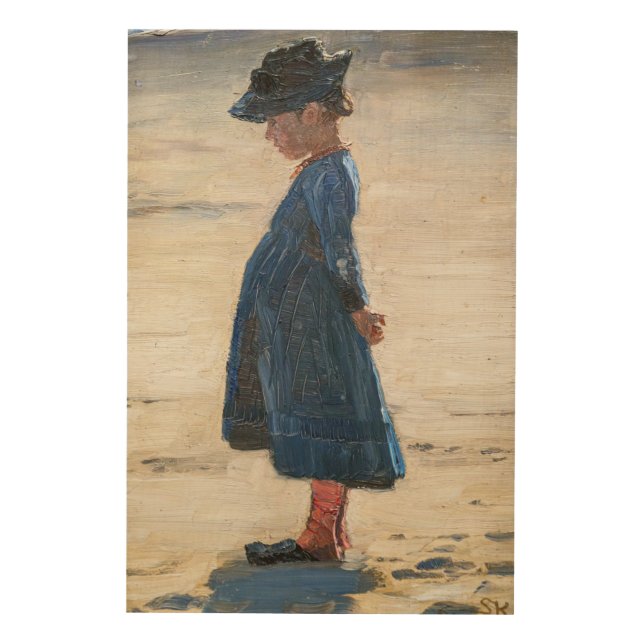 Kroyer - Little Girl standing on Skagen Beach Wood Wall Art (Front)
