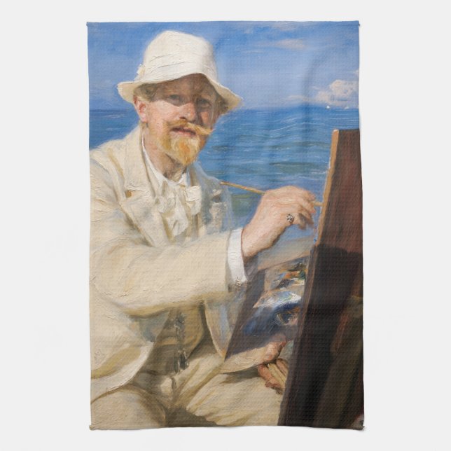 Kroyer - Self-Portrait at Skagen Beach Kitchen Towel (Vertical)