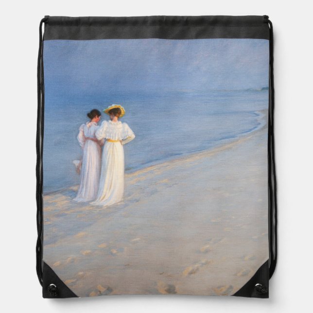 Kroyer - Summer Evening on Skagen Beach Drawstring Bag (Front)