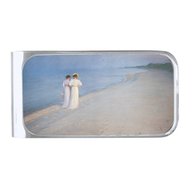 Kroyer - Summer Evening on Skagen Beach Silver Finish Money Clip (Front)