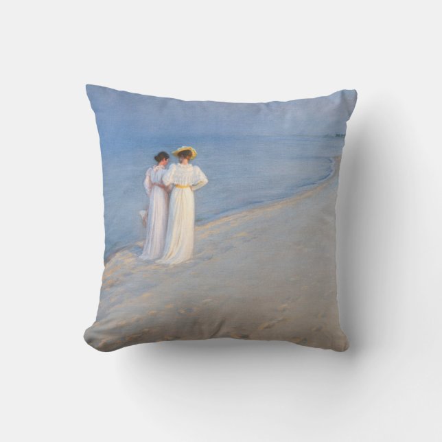 Kroyer - Summer Evening on Skagen Beach Throw Pillow (Front)