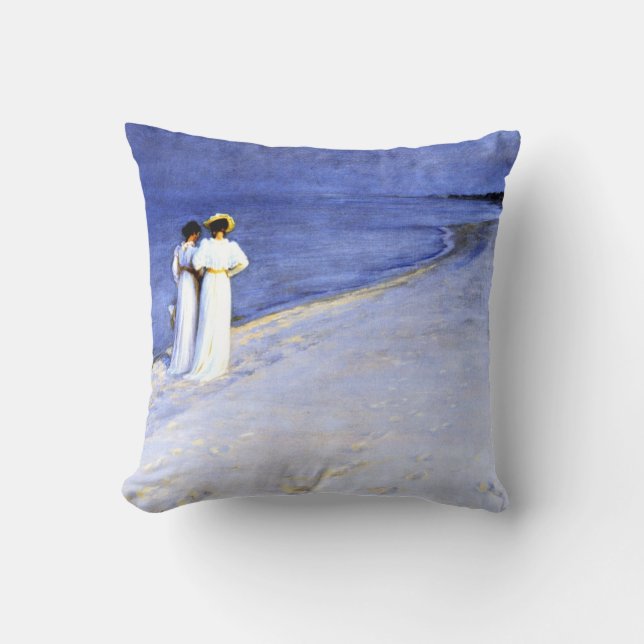 Kroyer - Summer Night on the South Beach at Skagen Throw Pillow (Front)